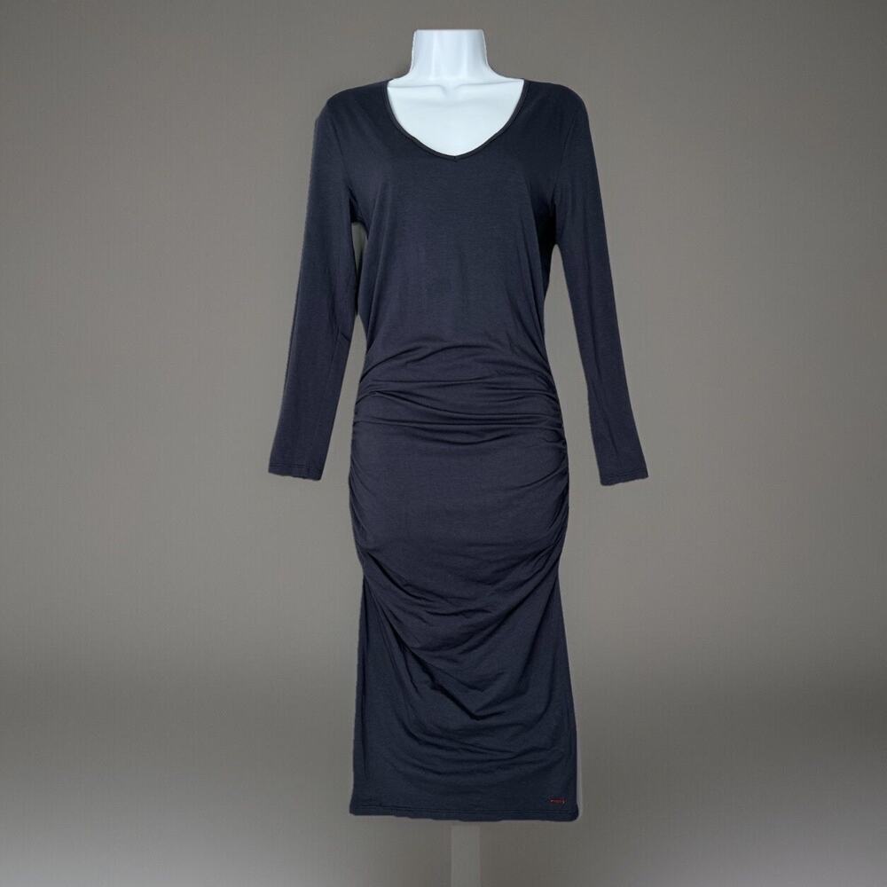 n:Philanthropy Womens Dress Medium Blue Modal Lotus Ruched Fitted Minimalist